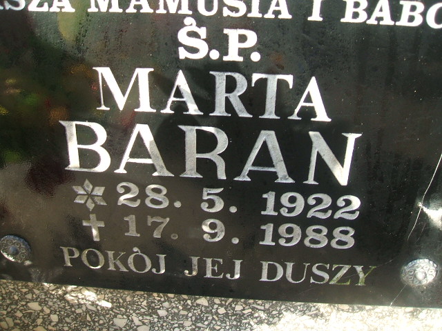 Marta Baran 1922 Bledzew - Grobonet - Wyszukiwarka osób pochowanych